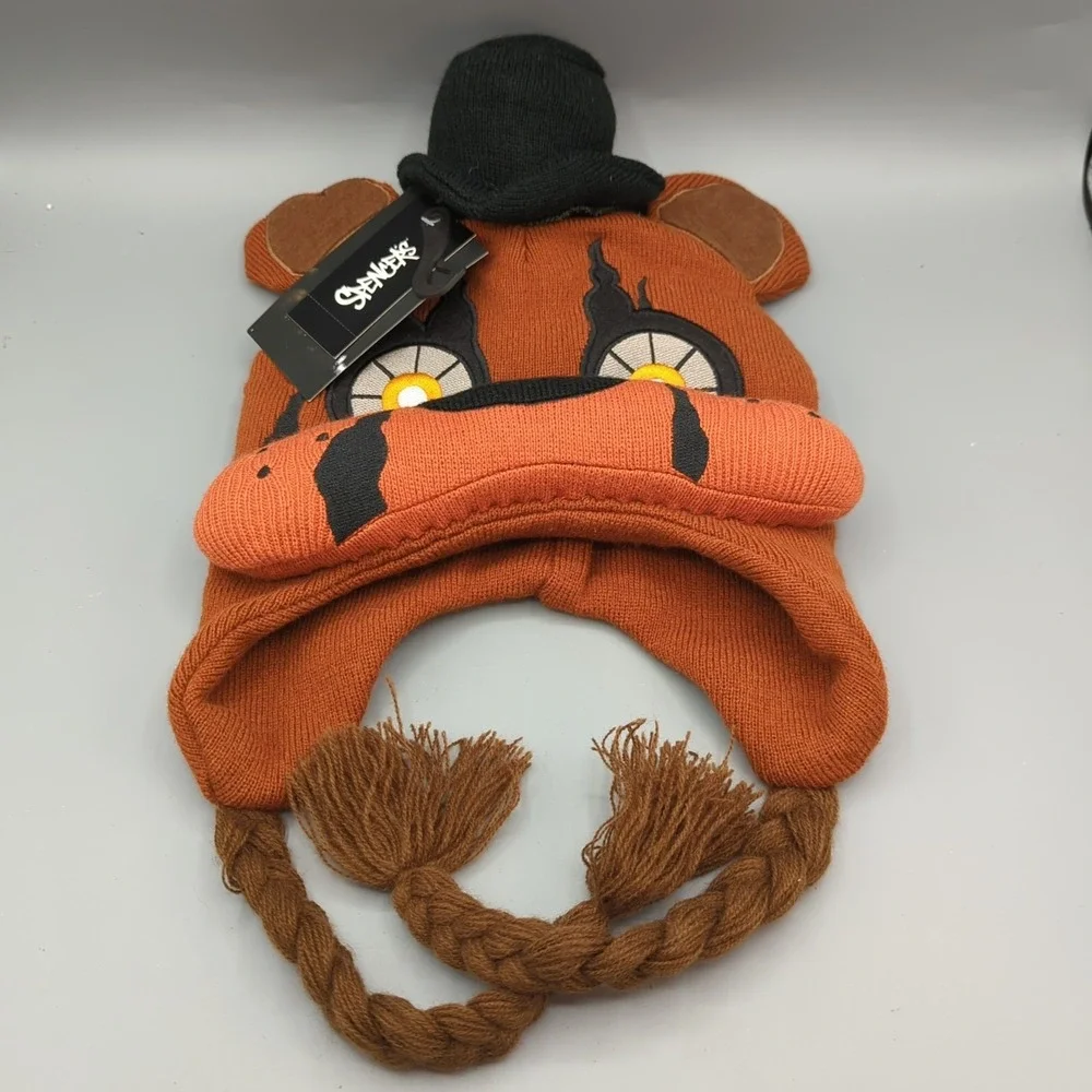 FNAF Five Nights At Freddy's Laplander Beanie Hat w/3-D Freddy Face & Tassels